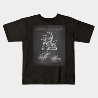 Ski Boots Patent - Skier Ski Lodge Chalet Art - Black Chalkboard Kids T-Shirt